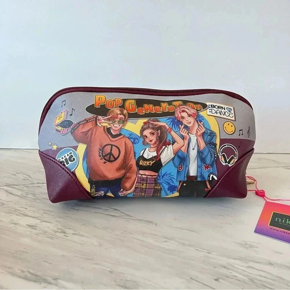 Nikky By Nicole Lee Large Oval Makeup Pouch Cosmetic Bag Pop Generation Gray - Picture 2 of 6